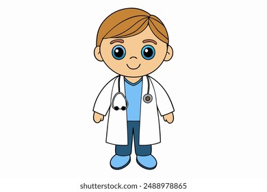 Charming vector illustration of a cute boy as a doctor, perfect for educational materials, medical content, and children's designs. High-quality and vibrant artwork