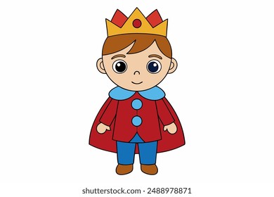 Charming vector illustration of a cute boy as a king, perfect for children’s art, digital designs, and royalty-themed projects. High-quality and vibrant artwork