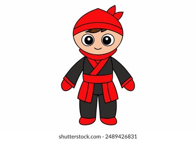 Charming vector illustration of a cute boy in a red and black ninja costume, perfect for creative designs, children's projects, and festive events