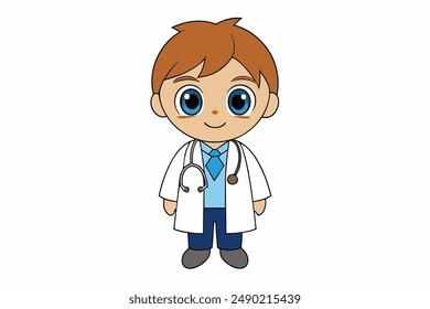 Charming vector illustration of a cute boy as a doctor, perfect for educational materials, medical content, and children's designs. High-quality and vibrant artwork