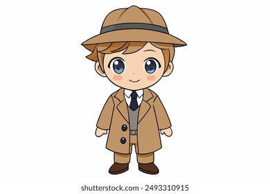 Charming vector illustration of a cute boy in a detective costume. Perfect for designs needing an adorable character with a playful and mysterious touch