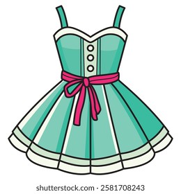 A charming vector illustration of a cute short beach dress, designed for summer and vacation themes. 