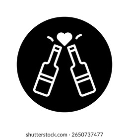 A charming vector illustration depicting two bottles clinking with a heart symbol love celebration