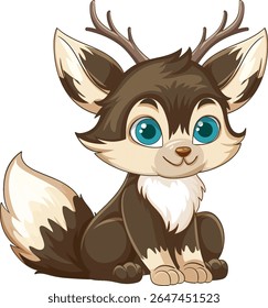 Charming vector illustration of a fantasy creature with antlers, featuring large eyes and soft fur. Perfect for whimsical designs