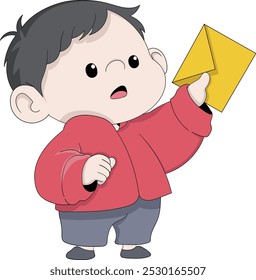 A charming vector illustration featuring a curious cartoon character holding a yellow envelope, symbolizing a new email or message notification.