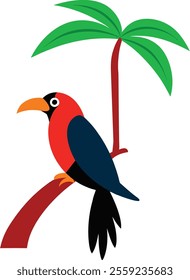 A charming vector illustration featuring a cute bird perched on a tree branch, ideal for nature-themed designs, invitations, or children’s projects with a whimsical and cheerful aesthetic.