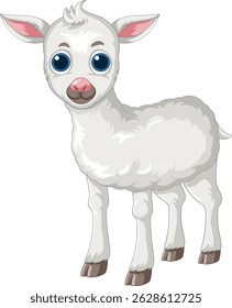 Charmosa ilustração vetorial de um cordeiro fofo com grandes olhos azuis, apresentando cores suaves e um estilo divertido