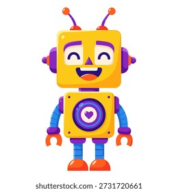 Encantadora Ilustración vectorial de un simpático robot con una expresión alegre, perfecto para SEO y marketing digital.