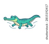 A charming vector illustration of a gharial crocodile with a distinct long snout.
