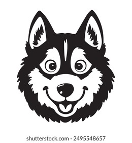 Charming vector illustration of a happy husky dog face. This cute and playful design is ideal for logos, stickers, and children's materials, adding a joyful touch to any project or merchandise