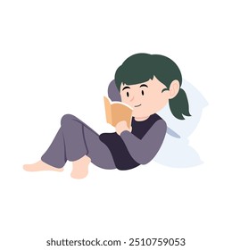 Charming Vector Illustration of a Little Boy Reading