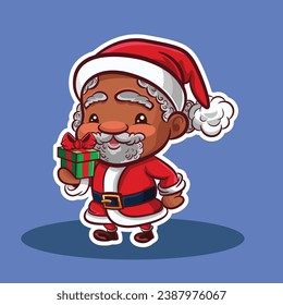 A charming vector illustration of a lovable African descendant Santa Claus, perfect for festive designs.