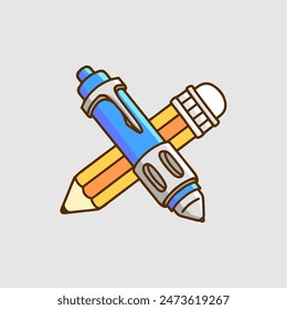 Charming vector illustration of a pen and pencil, perfect for educational, office, and creative design projects. High-quality, versatile, and playful for various creative uses.