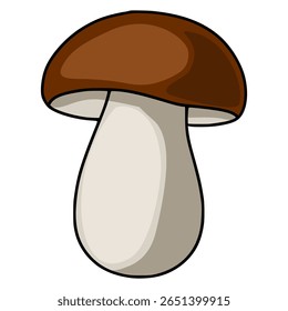 A charming vector illustration of a porcino mushroom, featuring a smooth, rounded cap and a bulbous stem, perfect for culinary or nature-themed designs.