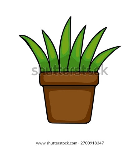 A charming vector illustration of a potted aloe vera plant with vibrant green leaves and a simple brown pot, perfect for home decor or botanical themes.