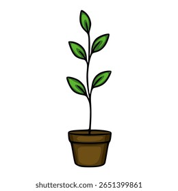A charming vector illustration of a potted plant with vibrant green leaves, showcasing a simple yet elegant design perfect for various applications.