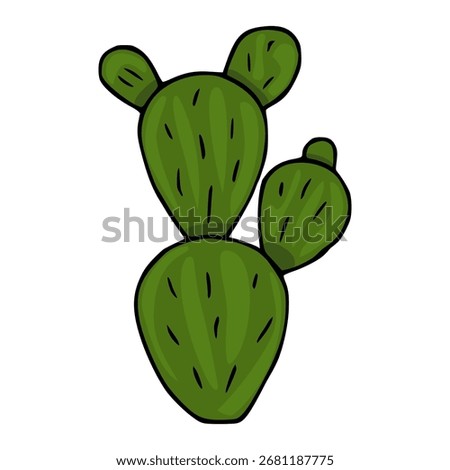 A charming vector illustration of a prickly pear cactus, showcasing its unique paddle-shaped pads and vibrant green hue, ideal for adding a touch of desert flair to your designs.