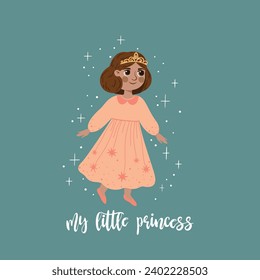 A charming vector illustration of a princess, perfect for a children's room poster.