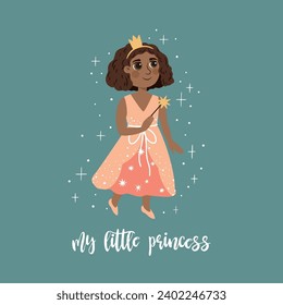 A charming vector illustration of a princess, perfect for a children's room poster.