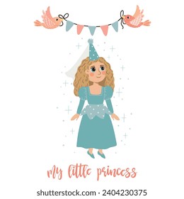 A charming vector illustration of a princess, perfect for a children's room poster.