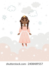 A charming vector illustration of a princess, perfect for a children's room poster.
