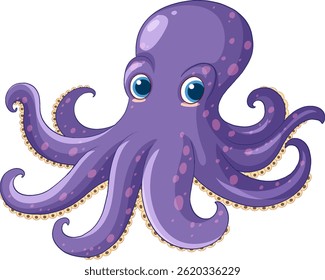 Charming vector illustration of a purple octopus with expressive eyes. Features smooth lines and vibrant colors on a white background