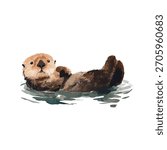 Charming vector illustration of a relaxed sea otter floating peacefully on its back. Ideal for children