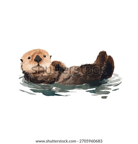 Charming vector illustration of a relaxed sea otter floating peacefully on its back. Ideal for children's books, educational content, or marine life themes.