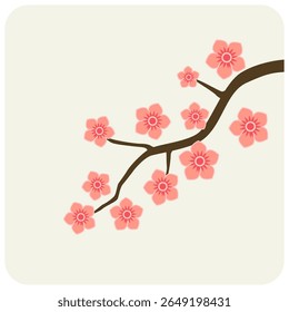 A charming vector illustration of a sakura branch adorned with delicate pink flowers, capturing the essence of spring