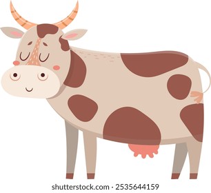 Encantadora Ilustración vectorial de una vaca sonriente con cuernos de naranja, perfecta para libros infantiles o proyectos educativos que necesitan encanto de granja