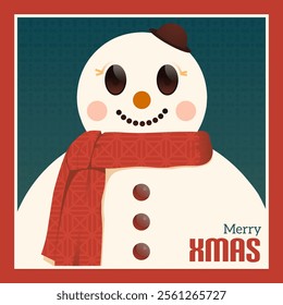 Charming vector illustration of Snowman with a cheerful expression, perfect for Christmas cards, holiday decorations, posters, and festive designs.