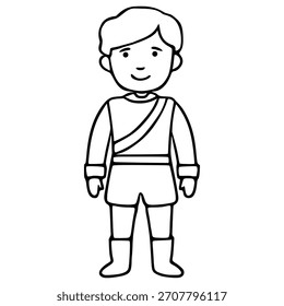 A charming vector illustration of a stylized boy in a tunic and shorts, standing with a friendly expression, perfect for storybooks and character design.