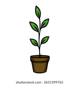 A charming vector illustration of a stylized potted plant with vibrant green leaves and a brown pot, perfect for home decor or botanical designs.