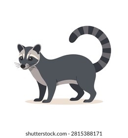 A charming vector illustration of a stylized ring tailed lemur standing sideways with a friendly expression and detailed striped tail