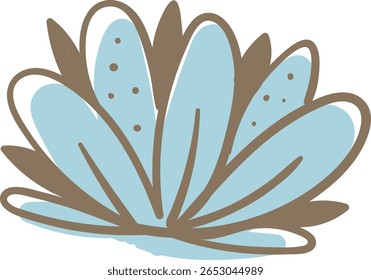 A charming vector illustration of a stylized succulent plant with light blue fleshy leaves outlined in brown and small brown dots.