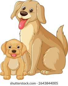 Charming vector illustration of two cartoon dogs with playful expressions. Warm colors and simple lines create a friendly atmosphere
