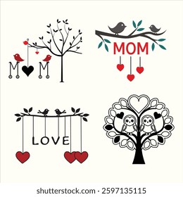  A charming vector illustration of two love birds on a tree, symbolizing warmth and affection. Perfect for greeting cards, prints, and digital projects. Elegant and heartfelt design.