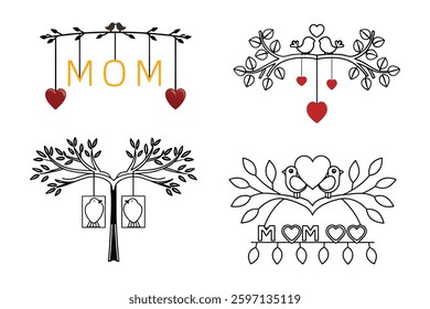  A charming vector illustration of two love birds on a tree, symbolizing warmth and affection. Perfect for greeting cards, prints, and digital projects. Elegant and heartfelt design.