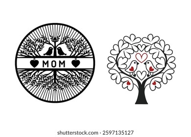  A charming vector illustration of two love birds on a tree, symbolizing warmth and affection. Perfect for greeting cards, prints, and digital projects. Elegant and heartfelt design.