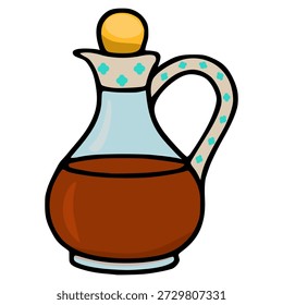 Una encantadora Ilustración vectorial de una jarra de vidrio de estilo vintage llena de líquido marrón rico, perfecto para uso culinario o decorativo.