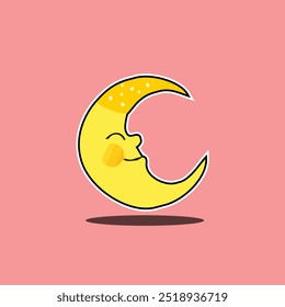 Charming vector illustration of a whimsical moon character, featuring a smiling face and soft pastel colors. Perfect for adding a touch of magic and warmth to children's projects or bedtime themes. Id