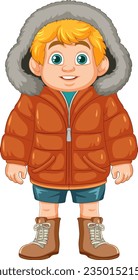 Eine bezaubernde Vektorgrafik eines jungen Jungen mit einem Wintermantel