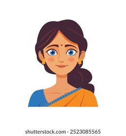 Ilustração de vetor encantador de uma jovem indiana em um sarau tradicional com um bindi e brincos de ouro. Perfeito para projetos ou projetos culturais, étnicos e com temas tradicionais