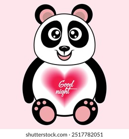 Charming vector of a panda hugging a heart with 'Good Night' written inside. Perfect for bedtime designs, nursery decor, or cute greeting cards