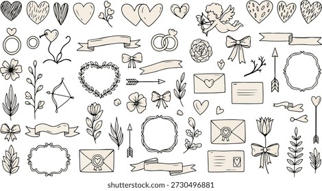 Un encantador conjunto de Vectores del día de San Valentín, que incluye diversos diseños de corazón, cajas de regalo y símbolos románticos para proyectos creativos de vacaciones.