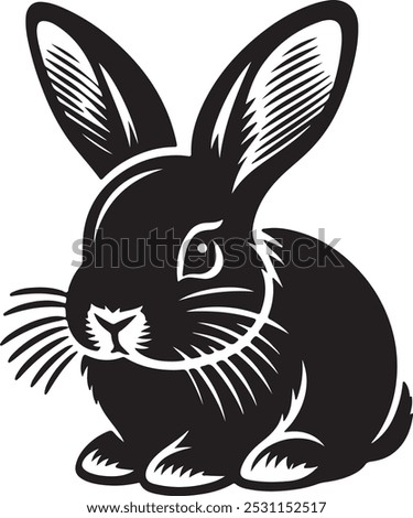 A charming vector silhouette of a fluffy bunny, showcasing its round face, large floppy ears, and soft, cuddly appearance.