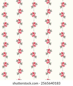 Charming Vertical Floral Pattern with Red Roses on White Background