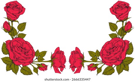 Eine charmante und lebendige Rose Blume Vektorrahmen Illustration, die jedes Design verbessern wird!