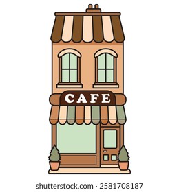 A charming vintage cafe building with classic architectural details, featuring a retro aesthetic and inviting atmosphere.