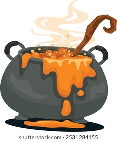 Charming Vintage Cartoon Witch Cauldron for Halloween - Vector File